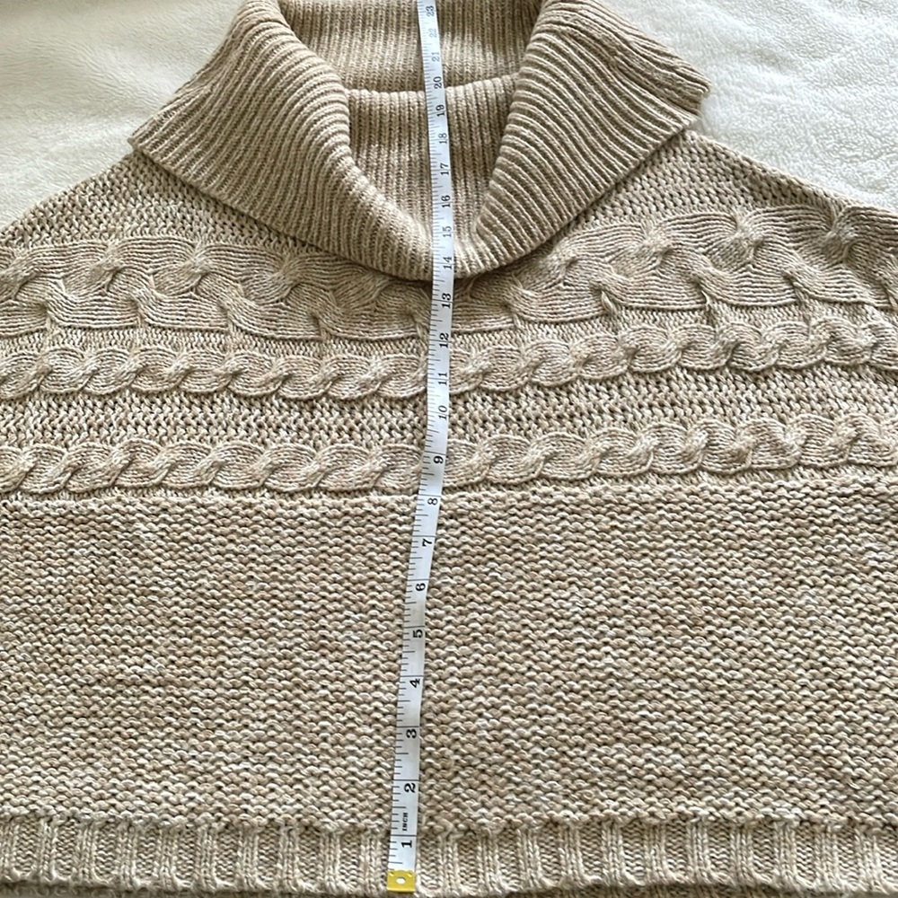 Beige Knit Turtleneck Poncho